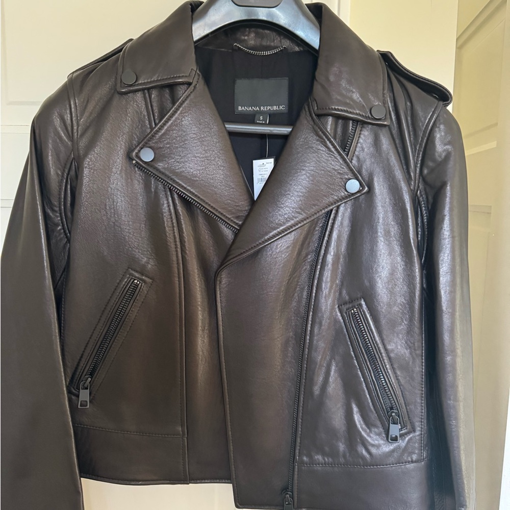 Banana Republic Men's Dark Brown Leather Bomber Jacket
